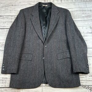 Christopher Hayes Blazer Mens 40R Striped Herringbone Wool Sport Coat USA Gray